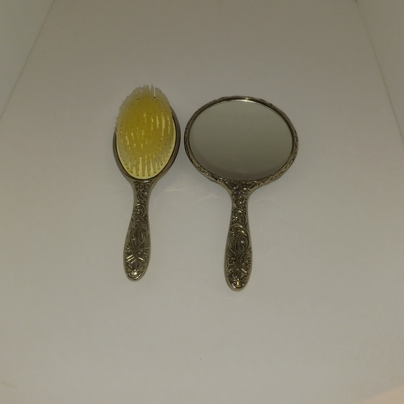 Vintage Silver Tone Ornate Brush & Mirror Set - Picture 2 of 13
